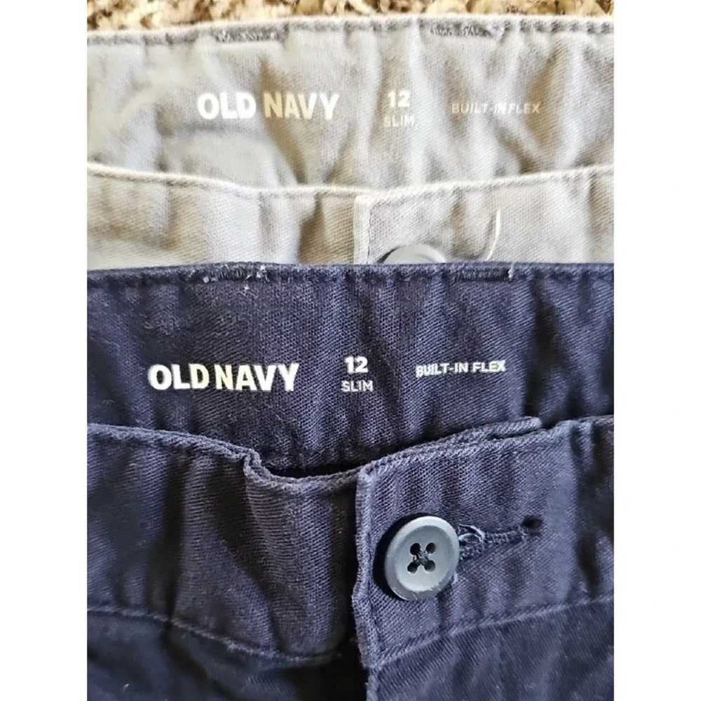 Old Navy Boys 12 Slim Built-In Flex Chino Shorts Bundle Navy Blue Gray 2 Pack